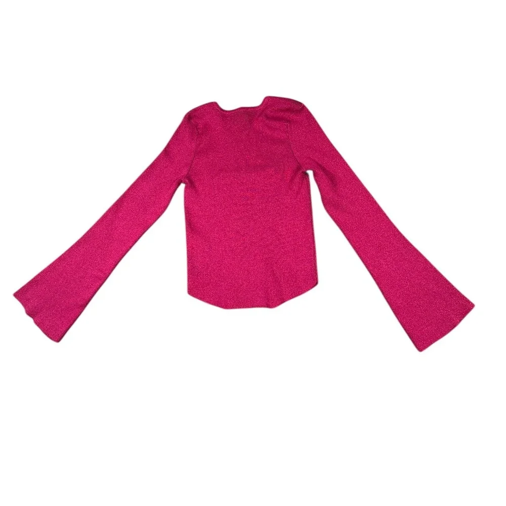 Maeve Anthropologie Sparkle Square Neck Long Sleeve Top Magenta Womens‎ S